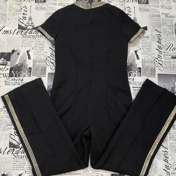The Collection Women's Black gold sequin vintage 60s jumpsuit short sleeves - Picture 2 of 7
